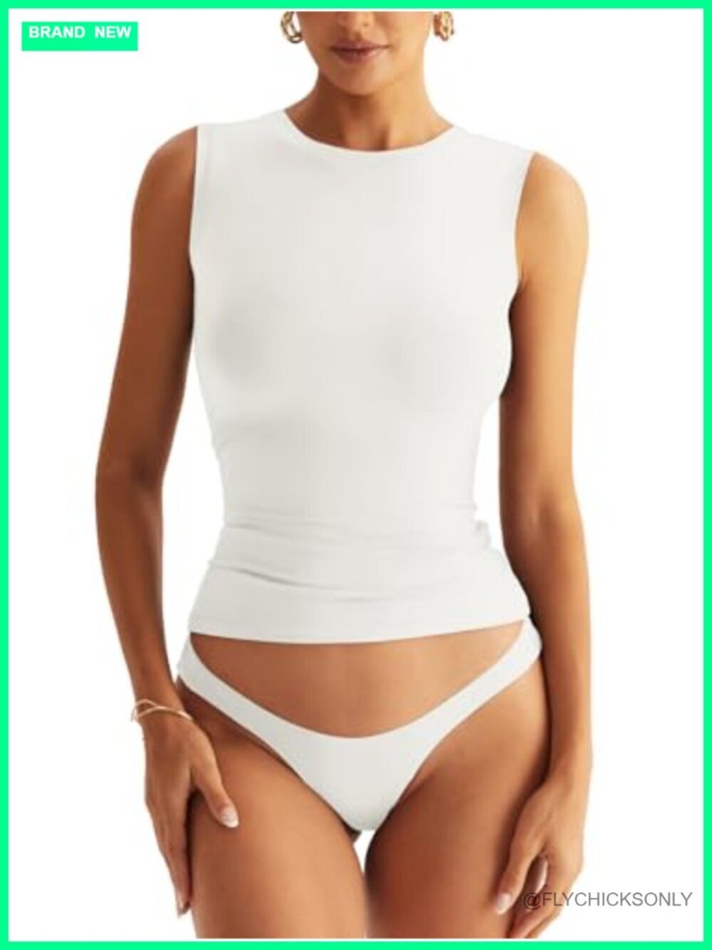 Double Lined Racerback Tank Top High Neck Fitted Sleeveless Basic Thick Strap